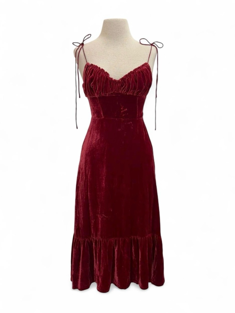 Reformation Silk Blend Oda Velvet Dress In Red Crimson Sz 0 XS Romantic Evening